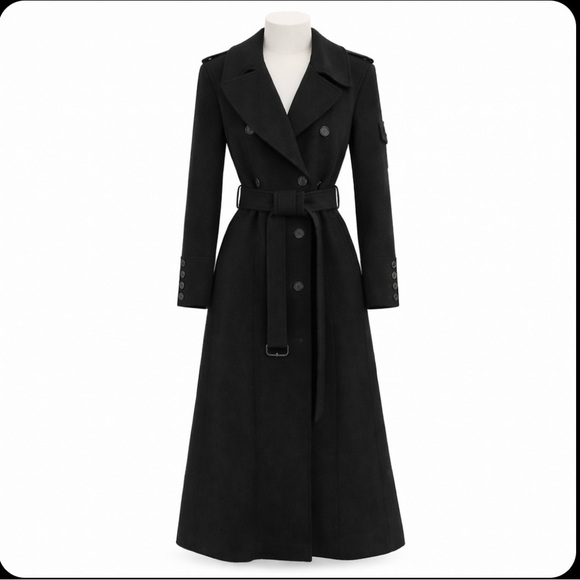 Vintage Burberry Cashmere Blend Maxi Trench Coat, Black,12 - Picture 4 of 15